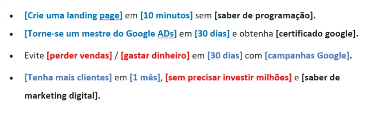 Azul = quero. Vermelho = não quero. Negrito: inimigo comum.